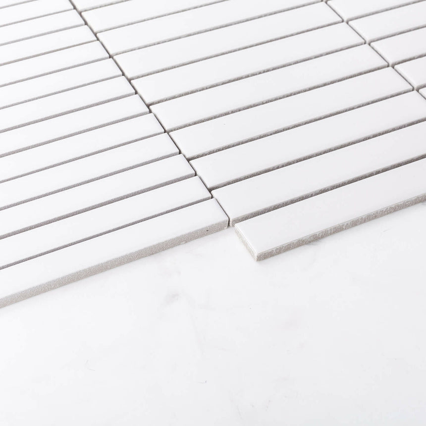 Porcelain Mosaic Kit Kat 15x145 Matt White Porcelain Mosaic Tilemall