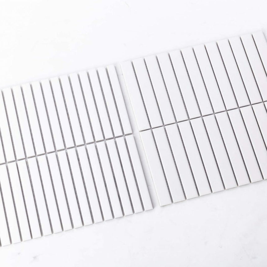 Porcelain Mosaic Kit Kat 15x145 Matt White Porcelain Mosaic Tilemall