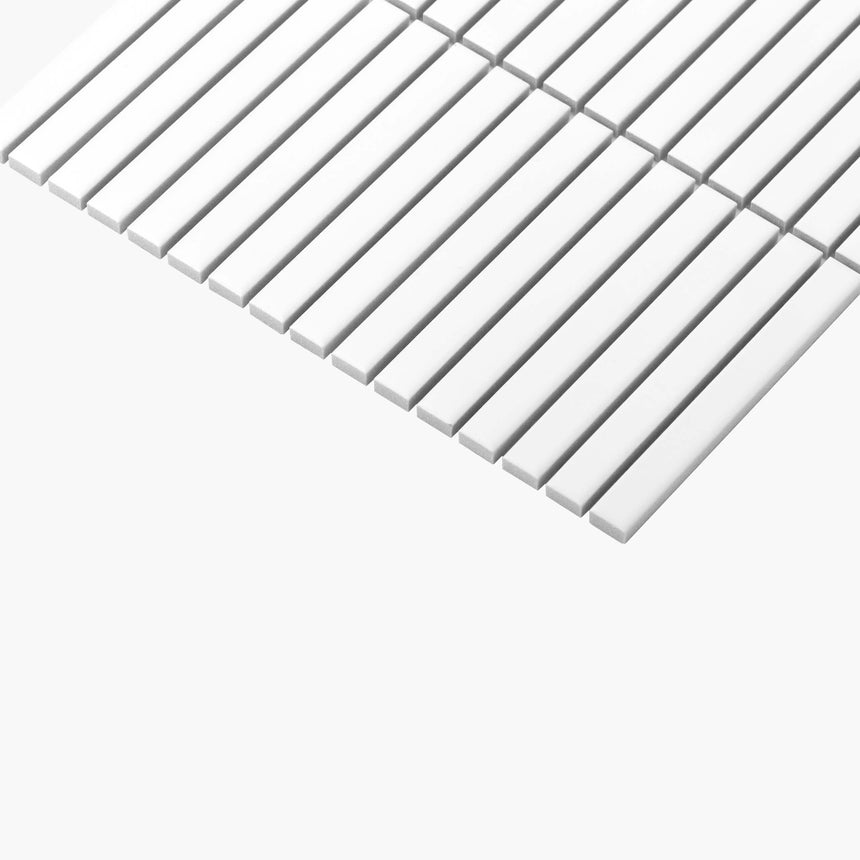 Porcelain Mosaic Kit Kat 15x145 Matt White Porcelain Mosaic Tilemall