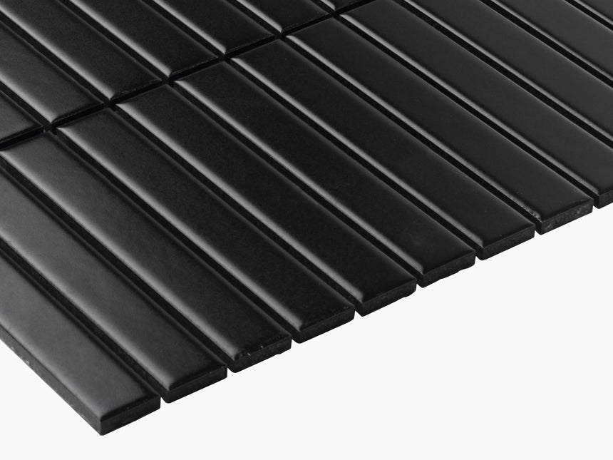 Porcelain Mosaic Kit Kat 22x145 Matt Black Porcelain Mosaic Tilemall