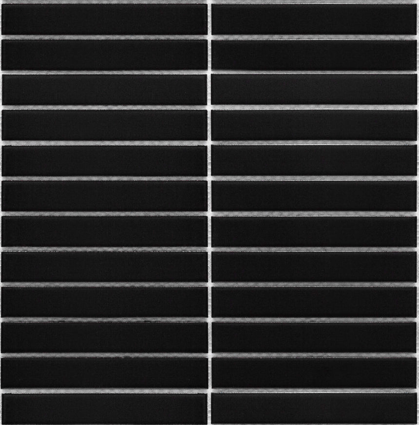 Porcelain Mosaic Kit Kat 22x145 Matt Black Porcelain Mosaic Tilemall