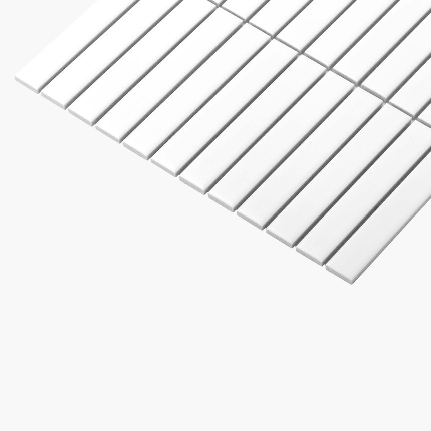 Porcelain Mosaic Kit Kat 22x145 Matt White Porcelain Mosaic Tilemall