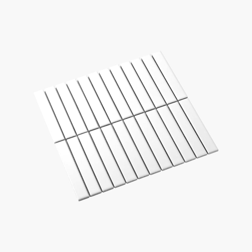 Porcelain Mosaic Kit Kat 22x145 Matt White Porcelain Mosaic Tilemall