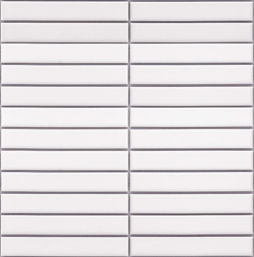Porcelain Mosaic Kit Kat 22x145 Matt White Porcelain Mosaic Tilemall