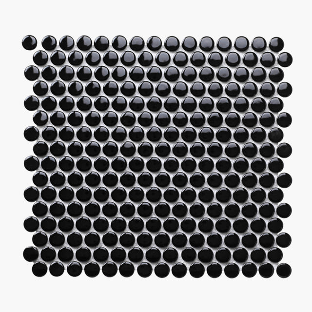 Porcelain Mosaic Penny Round D20 Gloss Black Porcelain Mosaic Tilemall