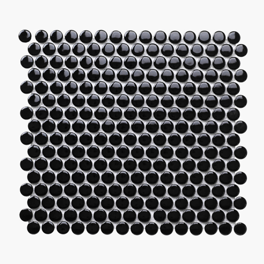 Porcelain Mosaic Penny Round D20 Gloss Black Porcelain Mosaic Tilemall