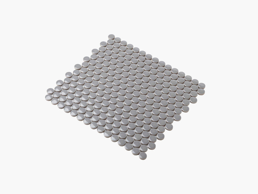 Porcelain Mosaic Penny Round D20 Gloss Grey Porcelain Mosaic Tilemall