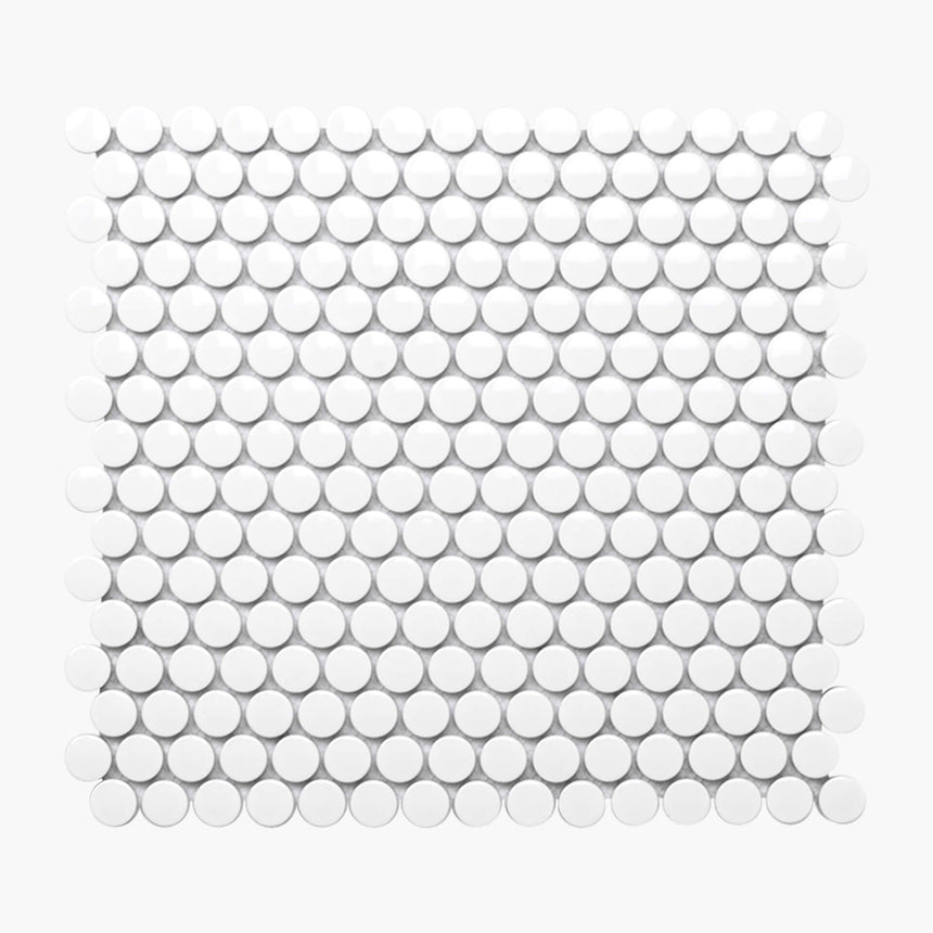 Porcelain Mosaic Penny Round D20 Gloss White Porcelain Mosaic Tilemall