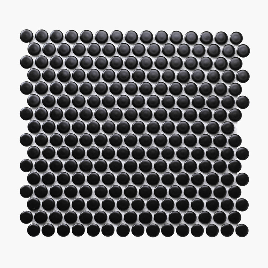 Porcelain Mosaic Penny Round D20 Matt Black Porcelain Mosaic Tilemall