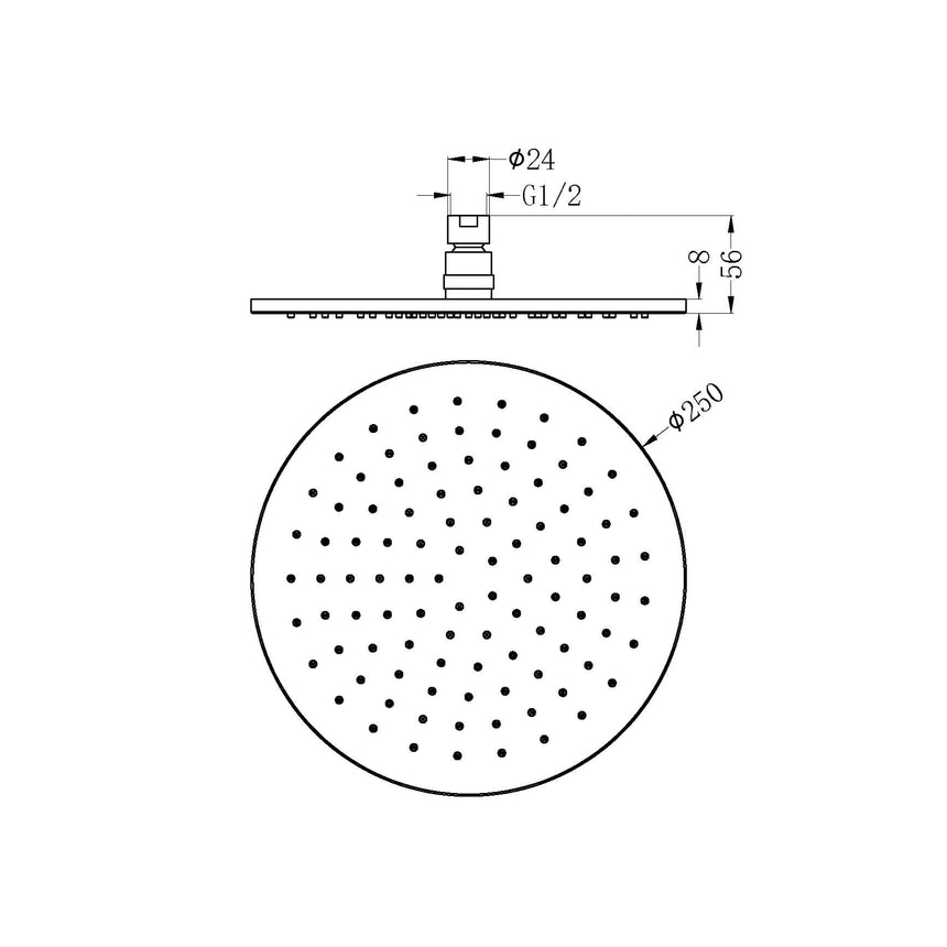 Nero 250mm Round Shower Head Brushed Nickel Shower Nero