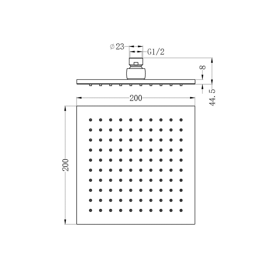 Nero 200mm Square Shower Head Matte Black Shower Nero