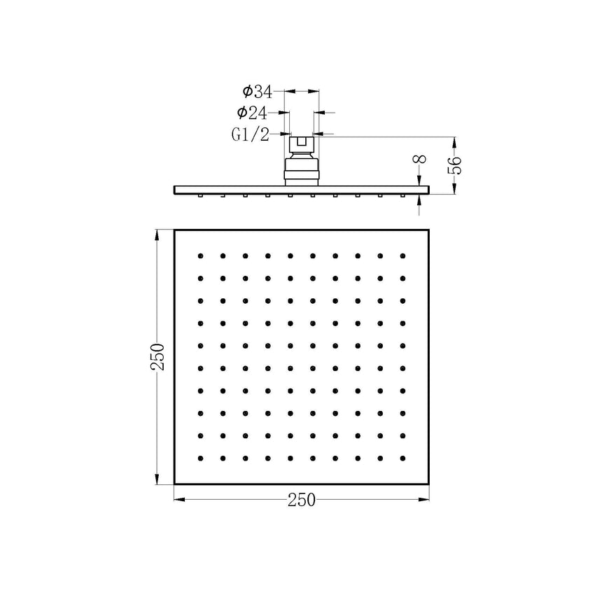 Nero 250mm Square Shower Head Chrome Shower Nero