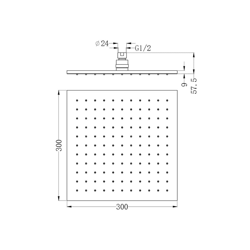 Nero 300mm Square Shower Head Matte Black Shower Nero