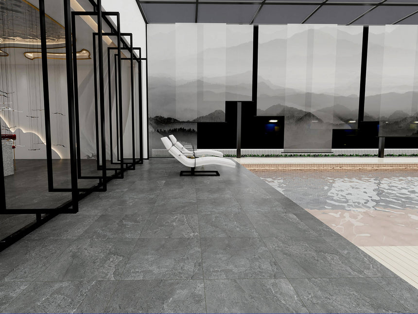 Time Stone 600x600 Surface Tec Dark Grey Stone Look Tiles Dongpeng