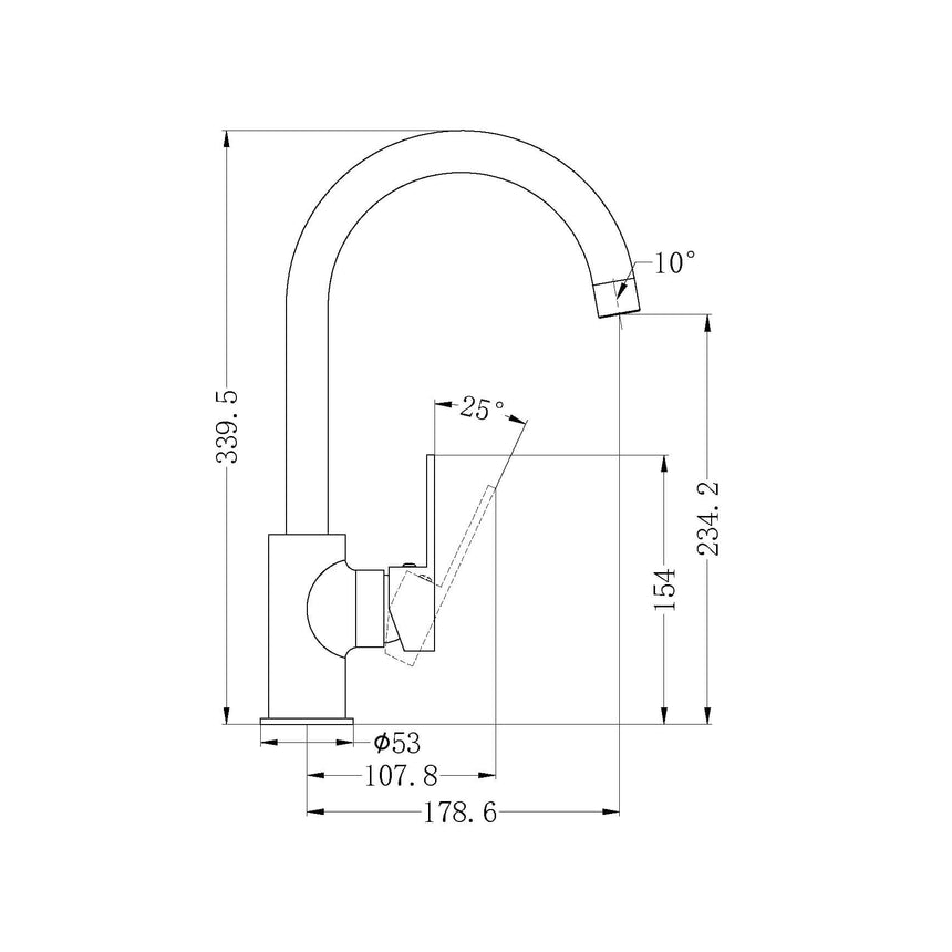 Nero Ecco Kitchen Mixer Brushed Nickel Tapware Nero
