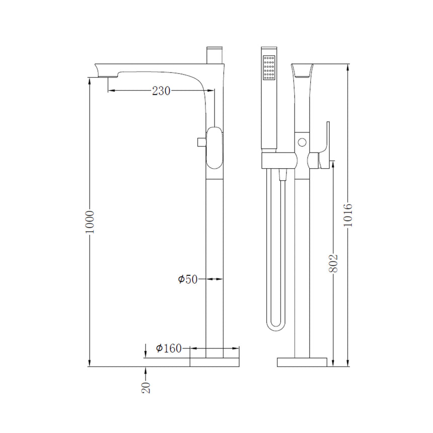 Nero Bianca Floor Standing Bath Mixer With Hand Shower Gun Metal Shower Nero