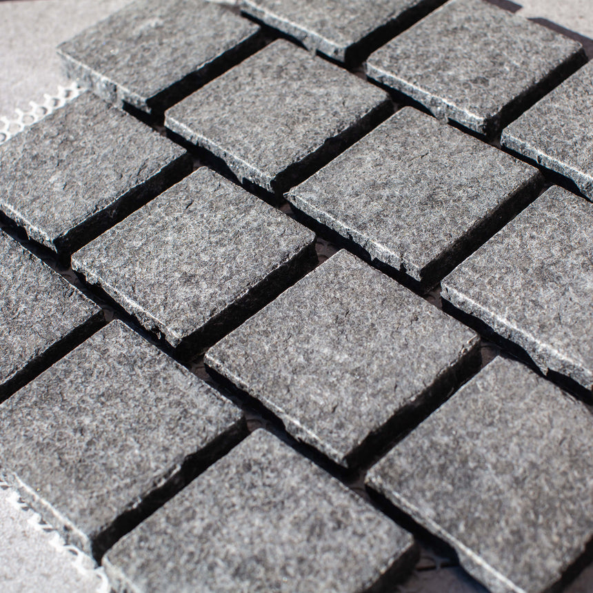 Cobble Stone Net Back Stacked 90x90x20 Raven Black Cobble Stone Tilemall