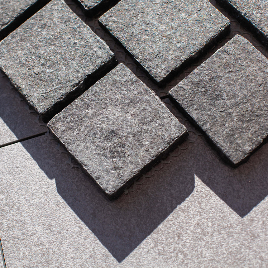 Cobble Stone Net Back Stacked 90x90x20 Raven Black Cobble Stone Tilemall