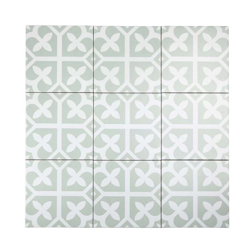 Pattern Tile 200x200 Matt Pale Green Encaustic Look Pressed