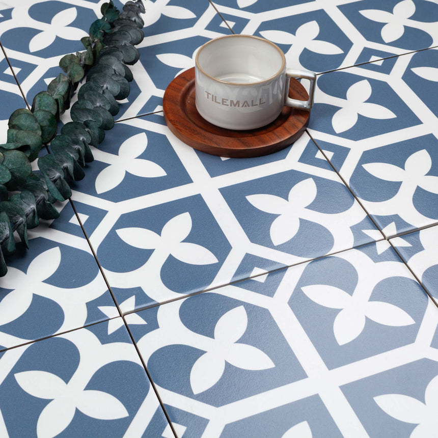 Pattern Tile 200x200 Matt Baby Blue Encaustic Look Pressed