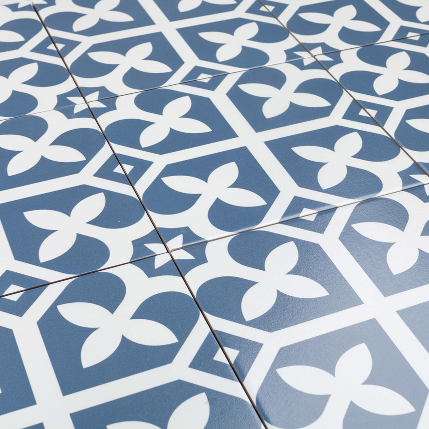 Pattern Tile 200x200 Matt Baby Blue Encaustic Look Pressed