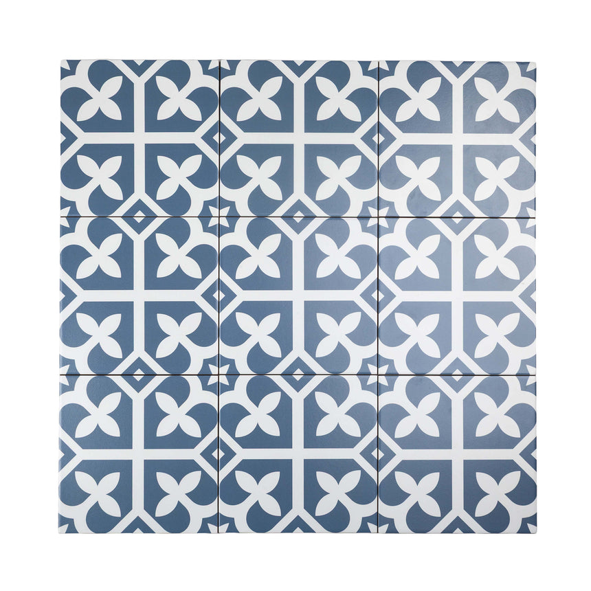 Pattern Tile 200x200 Matt Baby Blue Encaustic Look Pressed