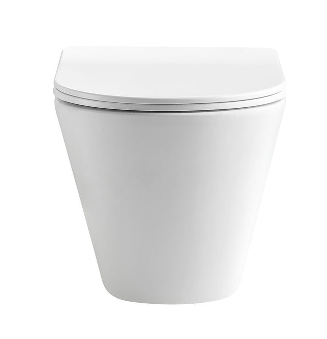 Lukka Agena Tornado 520x360x350mm rimless wall hung toilet pan in matte white with UF Slim seat by Tilemall