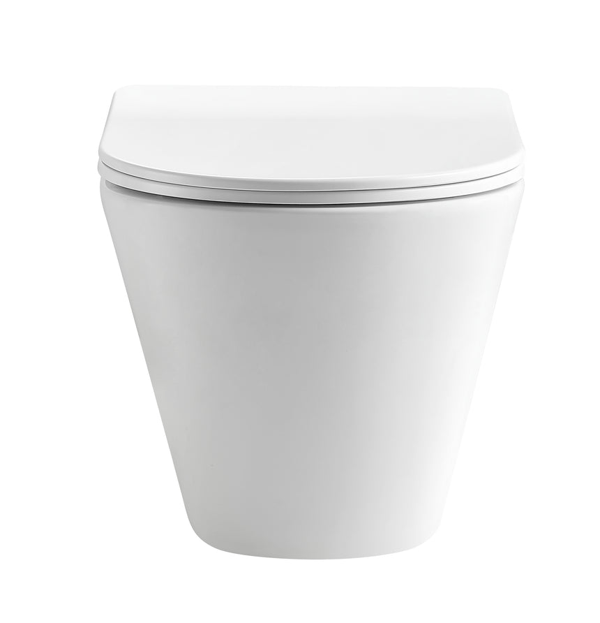 Lukka Agena Tornado 520x360x350mm rimless wall hung toilet pan in matte white with UF Slim seat by Tilemall