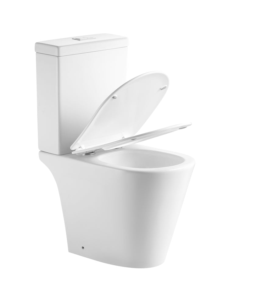 Lukka Ricca Tornado rimless toilet suite with open soft-close seat showing bowl detail by Tilemall