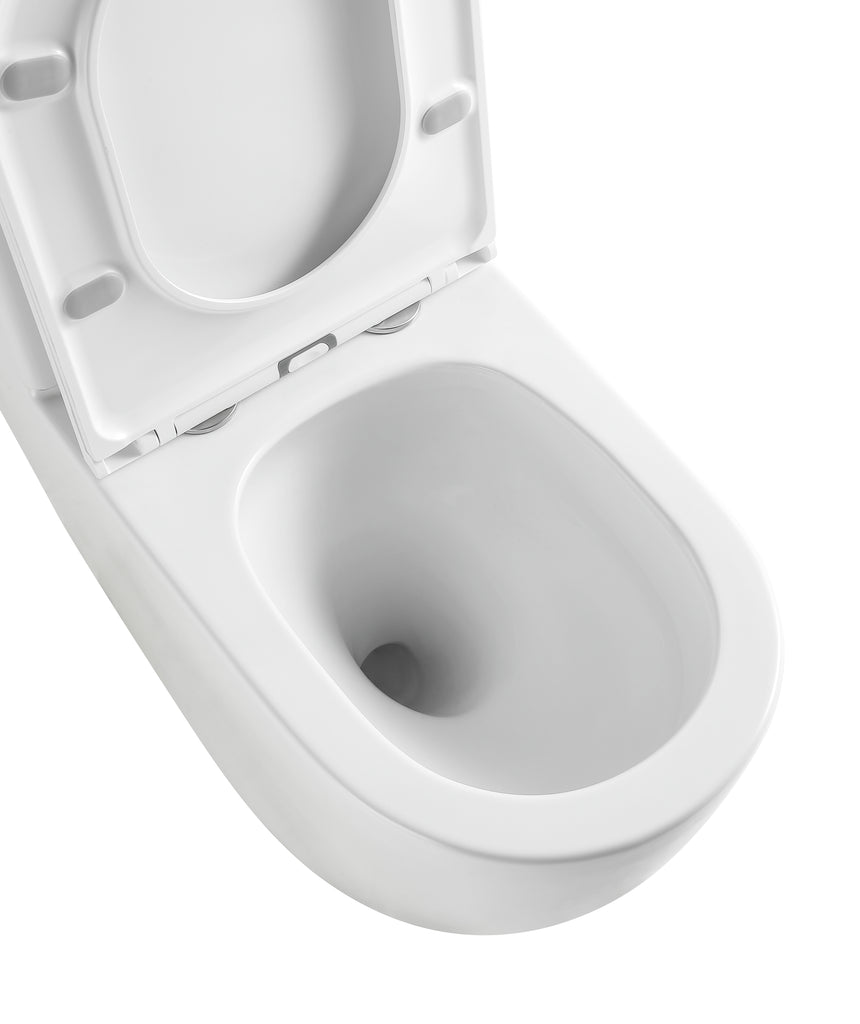Detail of Lukka Procida toilet seat and pan connection with dual-flush mechanics visible by Tilemall
