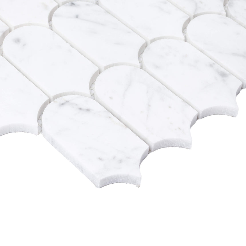 Marble Mosaic Feather 96x48mm Honed Carrara