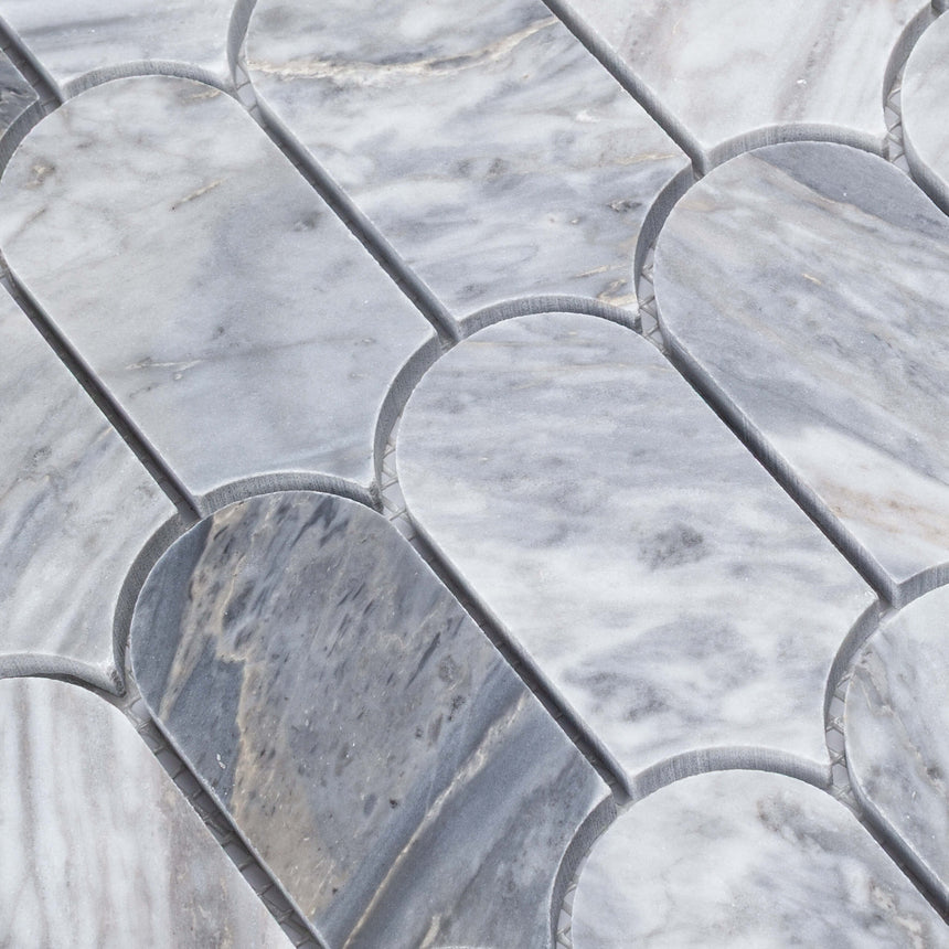 Marble Mosaic Feather 96x48mm Honed Carrara Grey