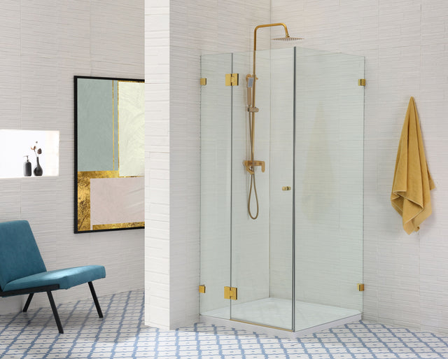 Covey CVP062 square pivot shower enclosure in Brushed Gold