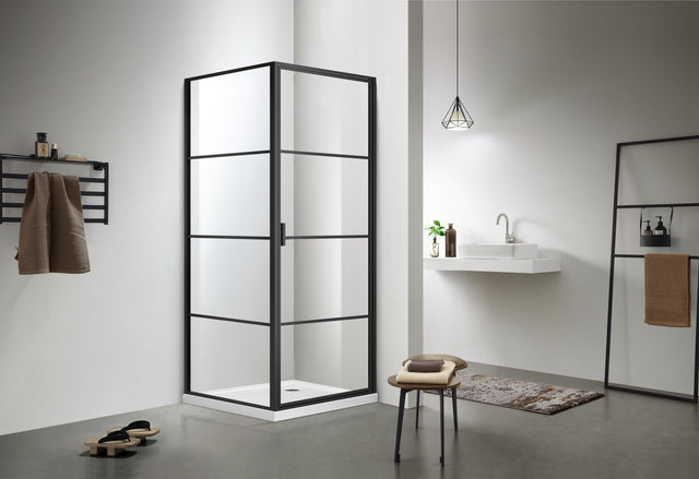 Covey NC004 black corner pivot shower enclosure with Door and Return Panel