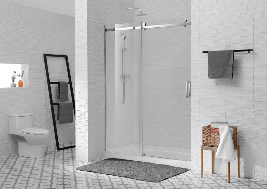 Covey CVP031 Chrome sliding shower door in a wall-to-wall installation
