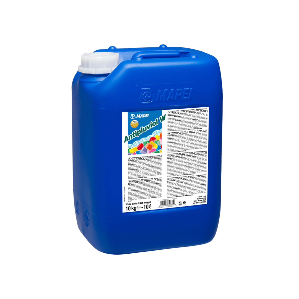 Mapei Antipluviol W 10kg waterproofing treatment 10kg by Tilemall, blue liquid in canister
