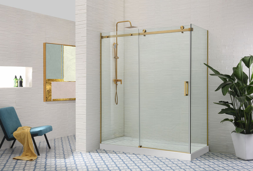 Covey CVP031 Brushed Gold sliding shower door with a separately available return panel