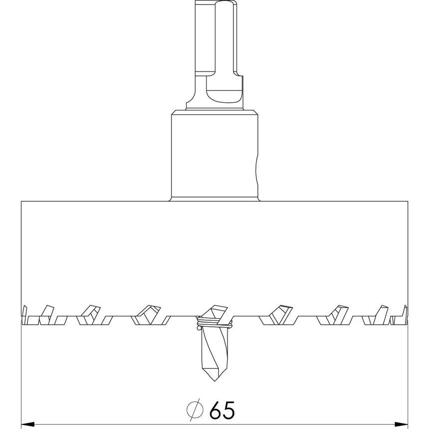 Phoenix Tungsten Cutter 65mm, technical line drawing with dimensions