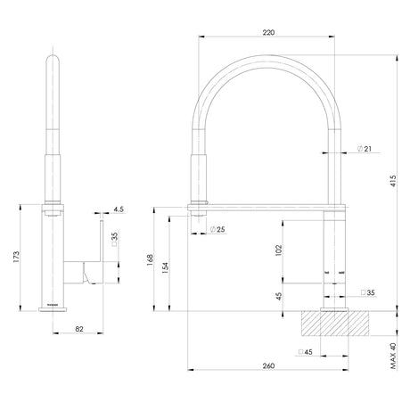 10373100-Vezz-Flexible-Hose-Sink-Mixer-Square-Line-Drawing