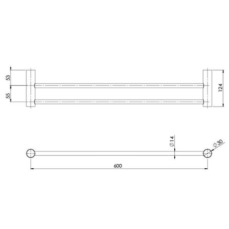 111-8110_Vivid_Slimline_Double_Towel_Rail_600mm_Line_Drawing