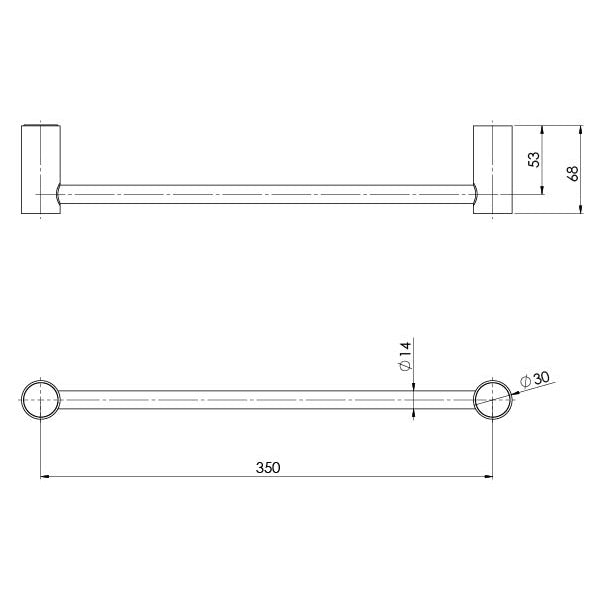 Phoenix Vivid Slimline Hand Towel Rail 350mm Chrome, technical line drawing with dimensions