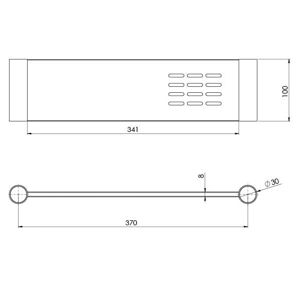 Phoenix Vivid Slimline Metal Shelf Chrome, technical line drawing with dimensions