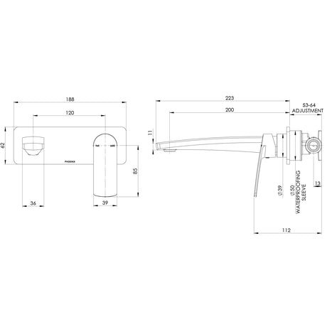 115-2810-1-Mekko-SwitchMix-Wall-Basin-Bath-Mixer-Set-200mm-Line-Drawing