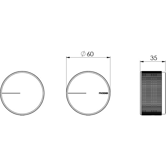 Phoenix Axia Wall Top Assemblies Chrome, technical line drawing with dimensions