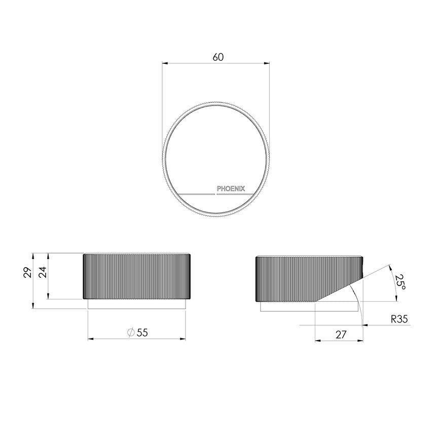 Phoenix Axia Hob Mixer Brushed Nickel, technical line drawing with dimensions