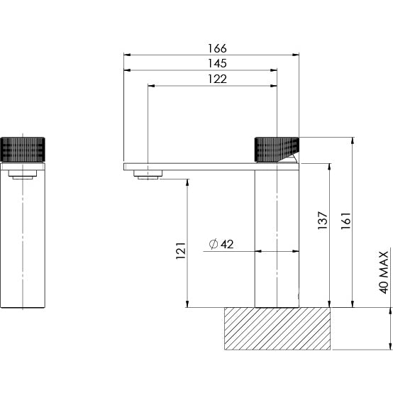Phoenix Axia Basin Mixer Matte Black, technical line drawing with dimensions