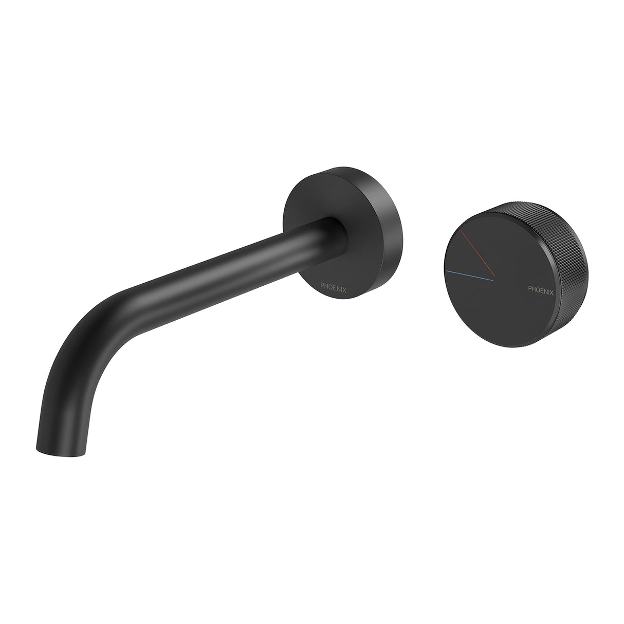 Phoenix Axia Wall Basin / Bath Curved Outlet Mixer Set 180mm Matte Black 3D Viewer