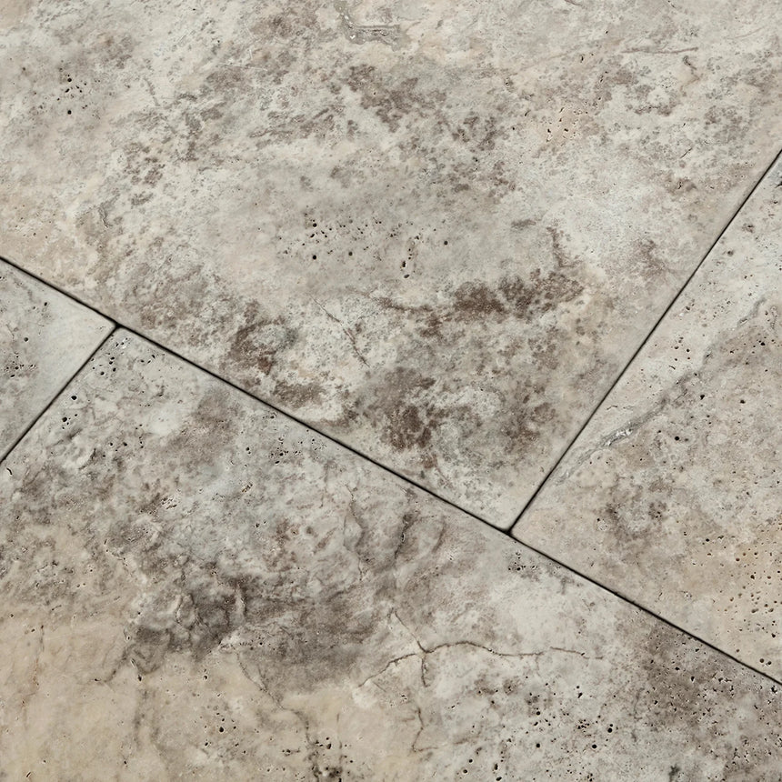 Silver Travertine natural stone surface and installation by Tilemall