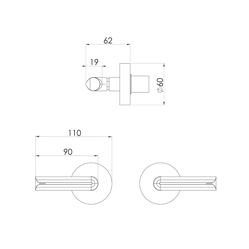 Phoenix Vivid Slimline Plus Lever Wall Top Assemblies Chrome, technical line drawing with dimensions