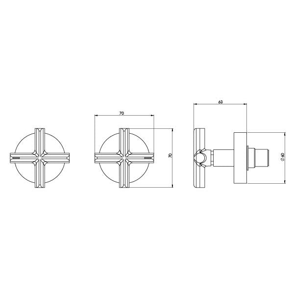 Phoenix Vivid Slimline Plus Wall Top Assemblies 15mm Extended Spindles Chrome, technical line drawing with dimensions